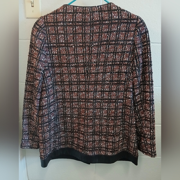 EXPRESS Metallic Plaid Tweed Jacket Blazer - Faux Leather Trim - Black &… - Picture 3 of 10